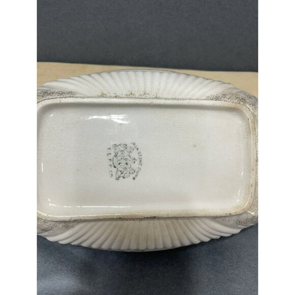 T.E.P.P. Co. Antique White Ironstone Covered Dish Tureen Crazed Stained Floral - Picture 14 of 16